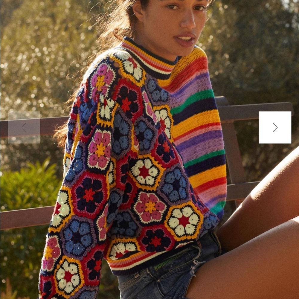 Farm Rio Crochet Contrast Sweater